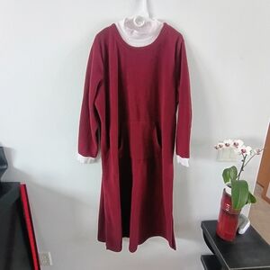 Blair Burgundy Fleece Lounge Dress House Dress Mock Neck Pockets Cozy XL